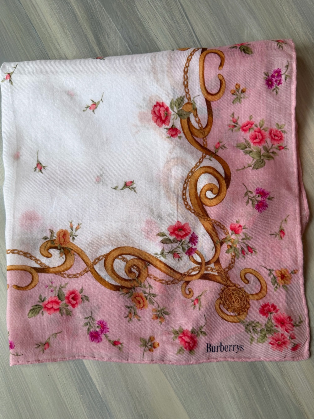 Burberry Pink Floral Cotton Scarf Bandana Hair Bow Bag Accessory Necketchief - Picture 3 of 10